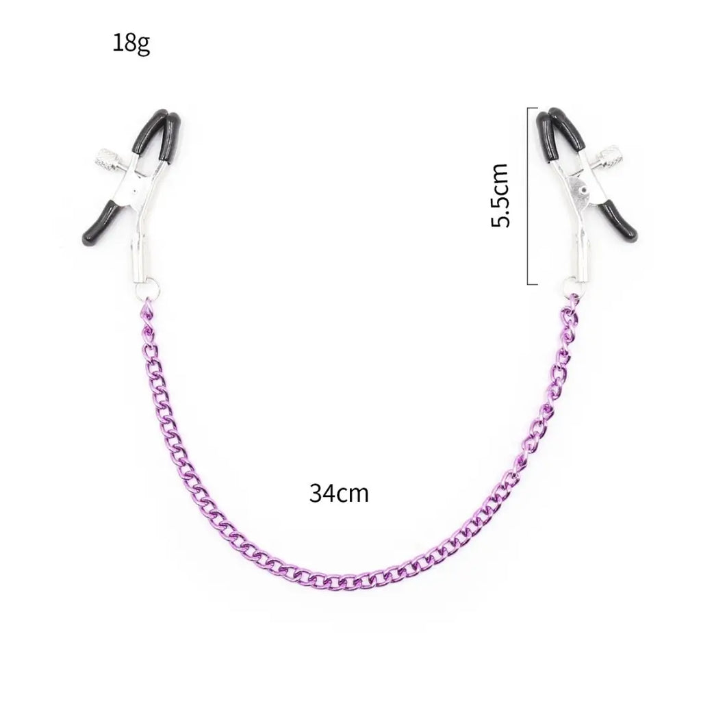 Adjustable Metal Nipple Clamps with Chain, Body‑Safe Rubber Tips
