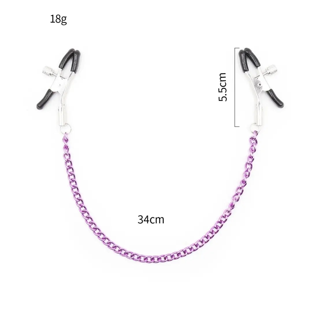 Adjustable Metal Nipple Clamps with Chain, Body‑Safe Rubber Tips
