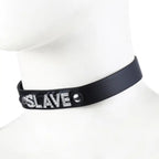 Black Leather Slave Choker – Rhinestone BDSM Collar