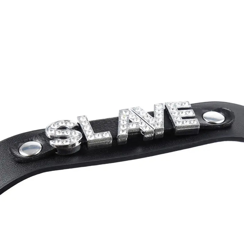Black Leather Slave Choker – Rhinestone BDSM Collar