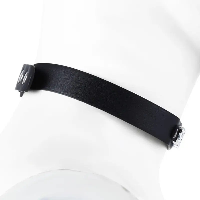 Black Leather Slave Choker – Rhinestone BDSM Collar