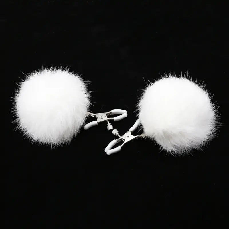 Faux-Fur Pom Pom Nipple Clamps — Silicone-Tip Metal Clamps