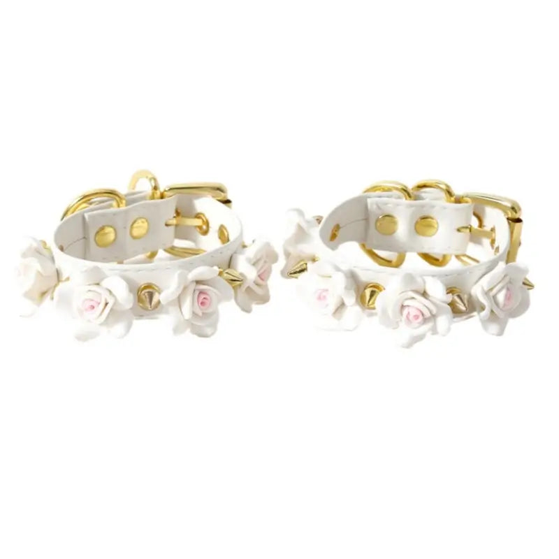 Rose-Studded Spike Cuffs — Adjustable Faux Leather Wrist & Ankle Restraints