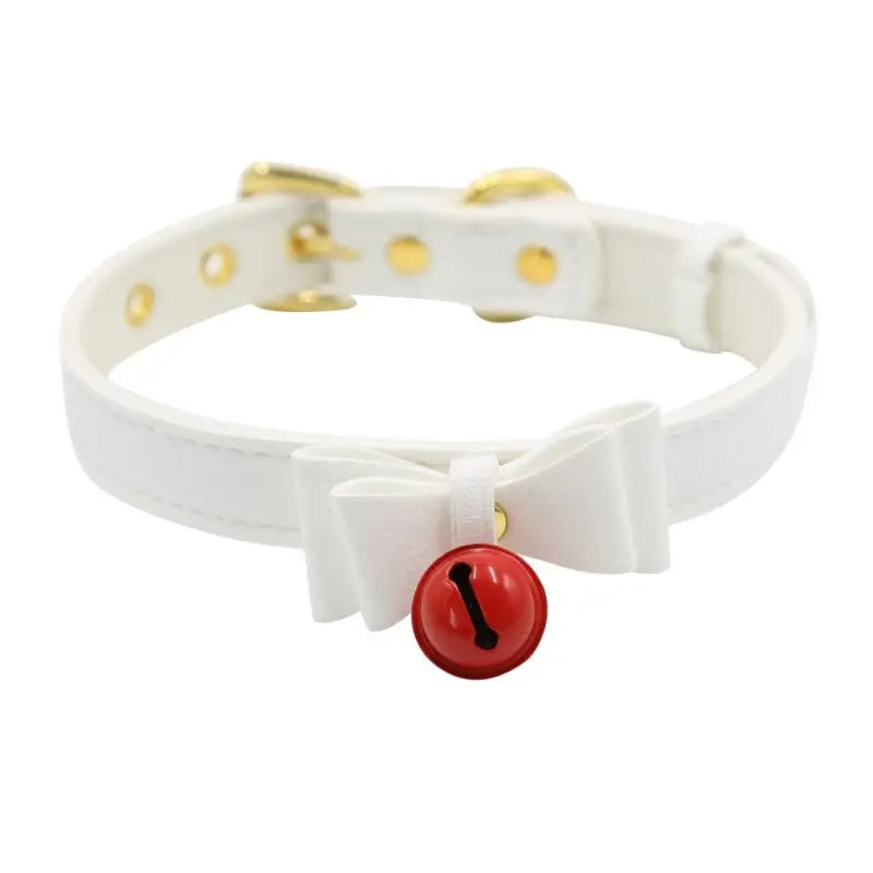 Kawaii Bow Bell Day Collar – Adjustable Soft PU, Gold Hardware