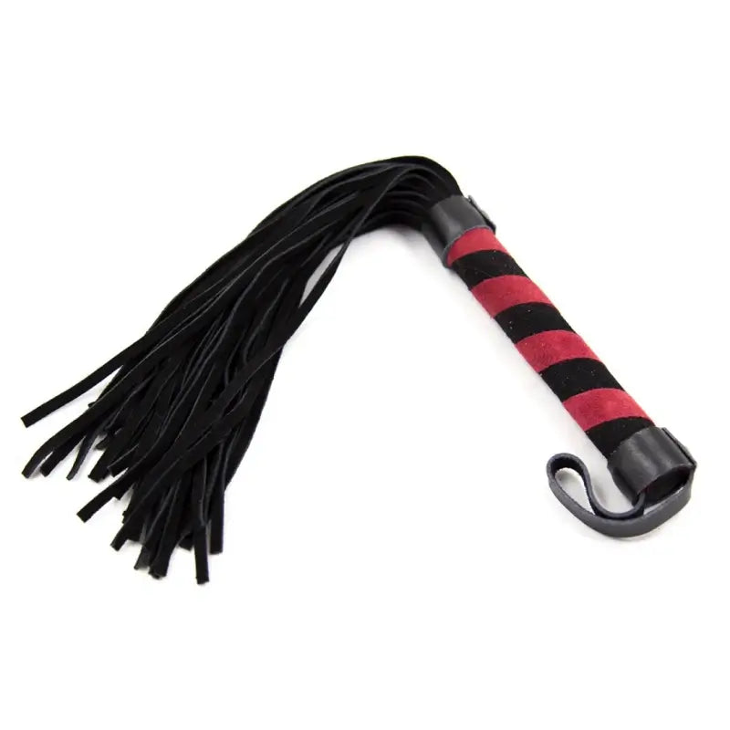 Black mini suede flogger with red striped suede handle
