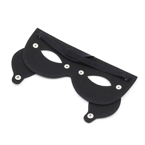 Domini Toy Black Adjustable PU Leather Blindfold – Blackout Eye Mask for BDSM Sensory Play