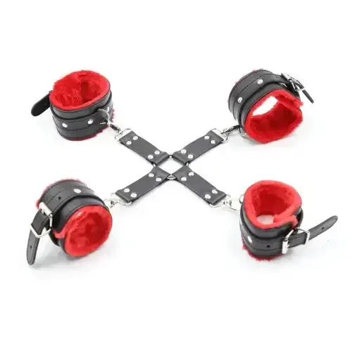 Domini Toy Black and Red Hogtie Kit – Adjustable Faux‑Fur Lined Restraints for Couples