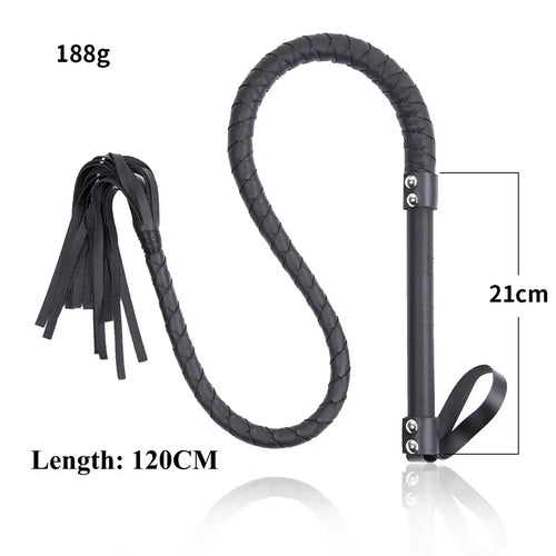 Domini Toy Black BDSM Leather Whip - Adult Toy for Couples 1.2M