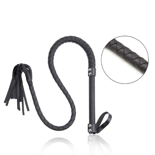 Domini Toy Black BDSM Leather Whip - Adult Toy for Couples 1.2M