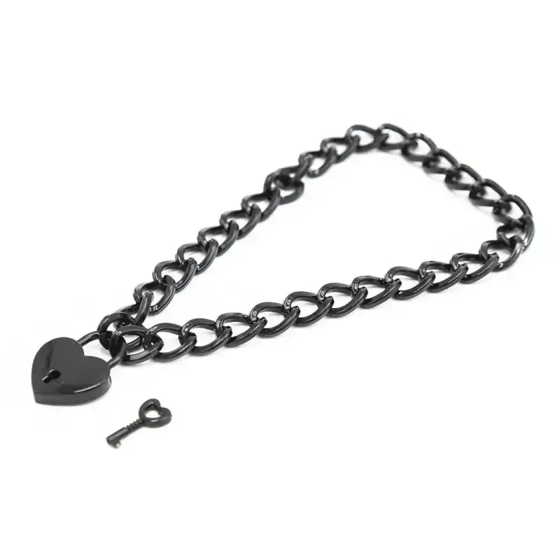 Domini Toy Black Black Chain Heart Padlock Day Collar – Dominitoy Gothic Lock Choker