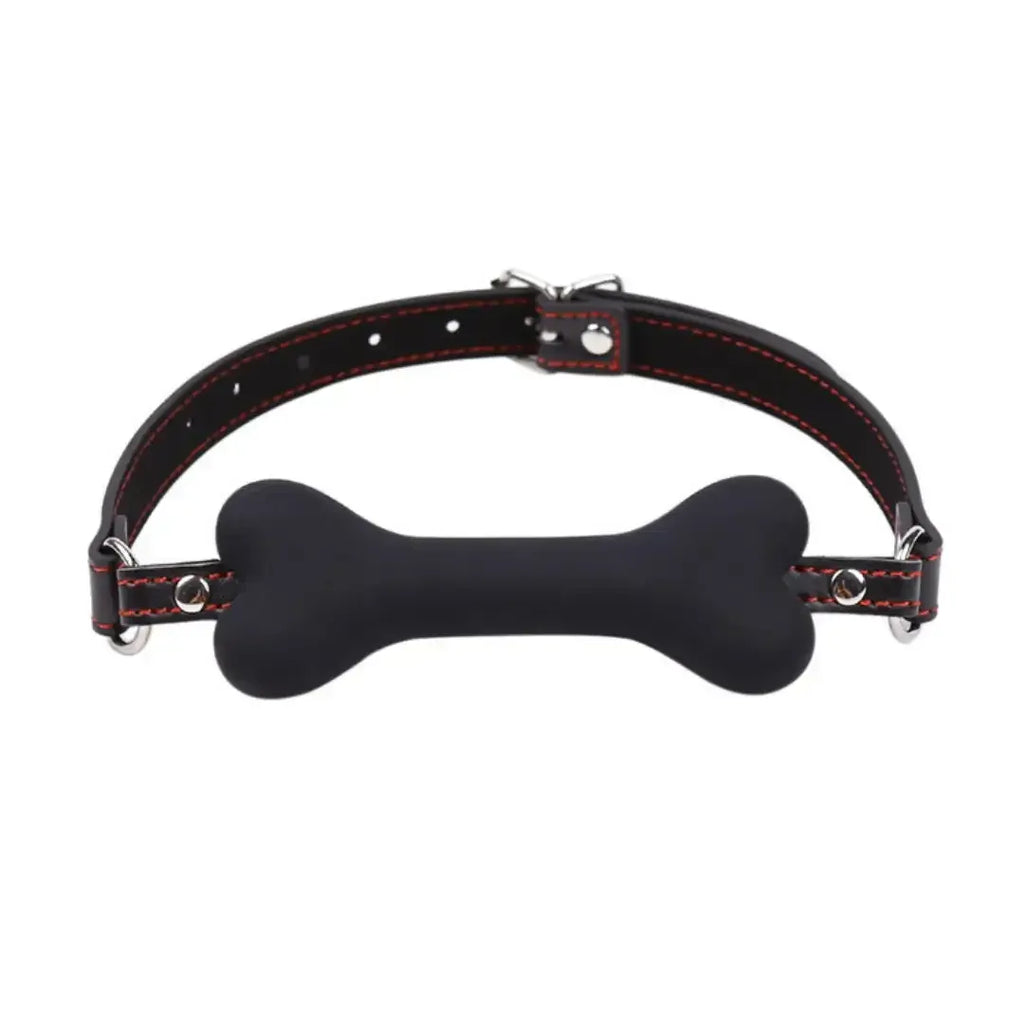 Domini Toy Black Bone-Shaped Silicone Gag – Adjustable Pet Play Mouth Gag for Couples BDSM