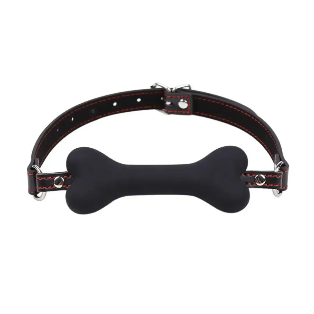Domini Toy Black Bone-Shaped Silicone Gag – Adjustable Pet Play Mouth Gag for Couples BDSM