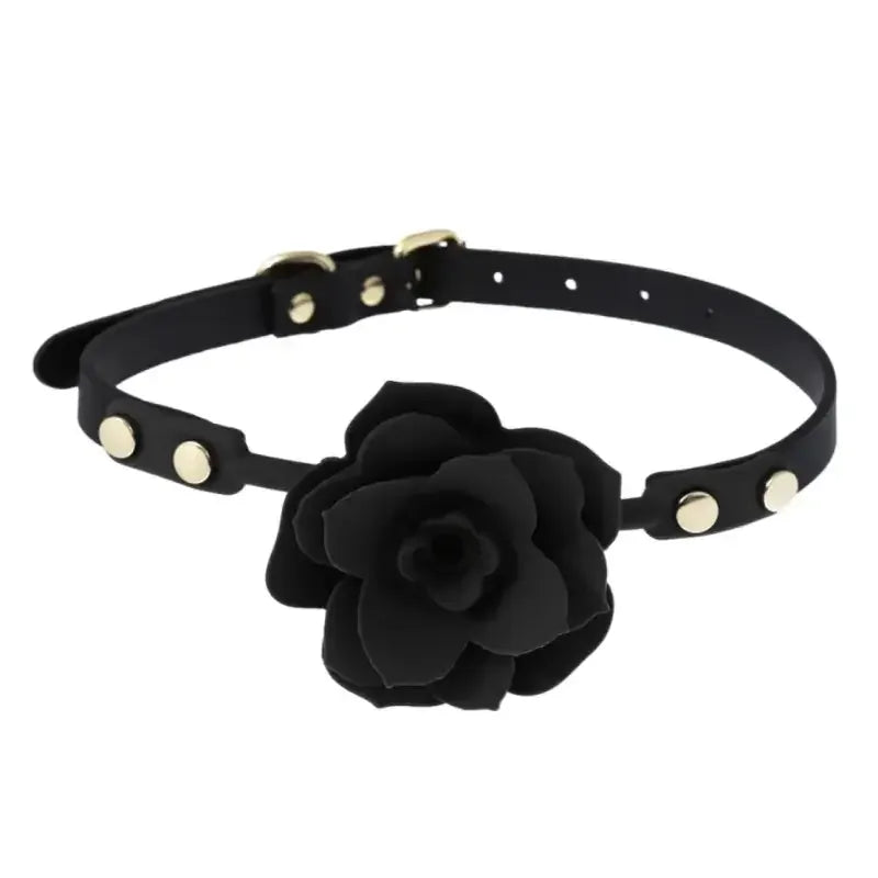 Domini Toy Black Elegant Silicone Rose Ball Gag – Adjustable Leather BDSM Gag
