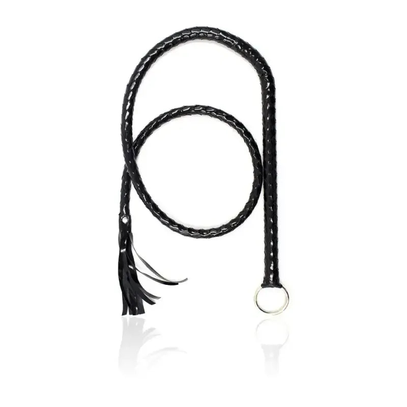 Domini Toy Black Extra Long Black Shiny Leather BDSM Whip 1.4M