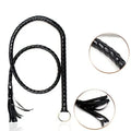 Domini Toy Black Extra Long Black Shiny Leather BDSM Whip 1.4M