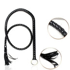 Domini Toy Black Extra Long Black Shiny Leather BDSM Whip 1.4M