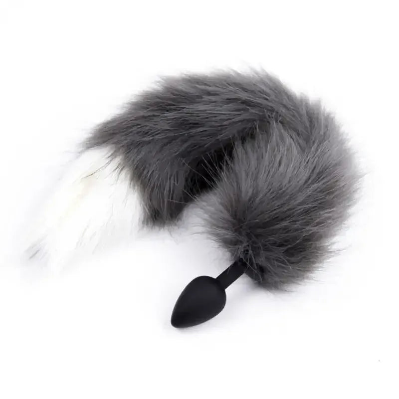 Domini Toy Black Fluffy Faux Fur Animal Anal Tail Plug