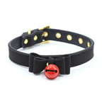 Domini Toy Black Kawaii Bow Bell Day Collar – Adjustable Soft PU, Gold Hardware
