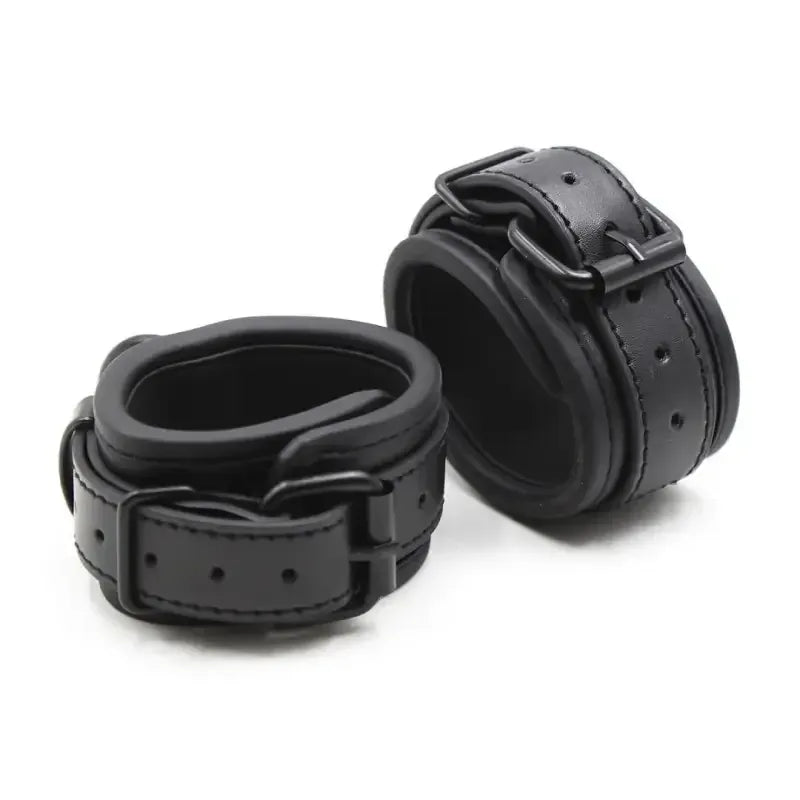 Domini Toy Black Padded Sponge Handcuffs — Soft Faux Leather Couples Restraints