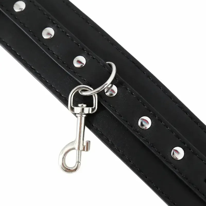 Domini Toy Black PU Leather Adjustable Arm & Wrist Cuffs — Padded Bondage Restraints Set