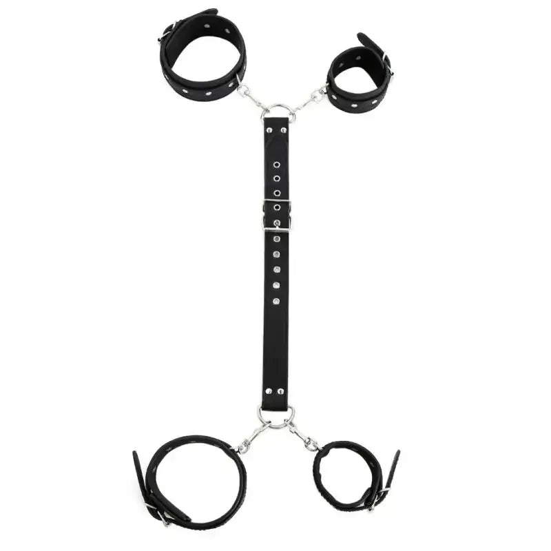 Domini Toy Black PU Leather Adjustable Arm & Wrist Cuffs — Padded Bondage Restraints Set