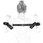 Domini Toy Black PU Leather Adjustable Arm & Wrist Cuffs — Padded Bondage Restraints Set