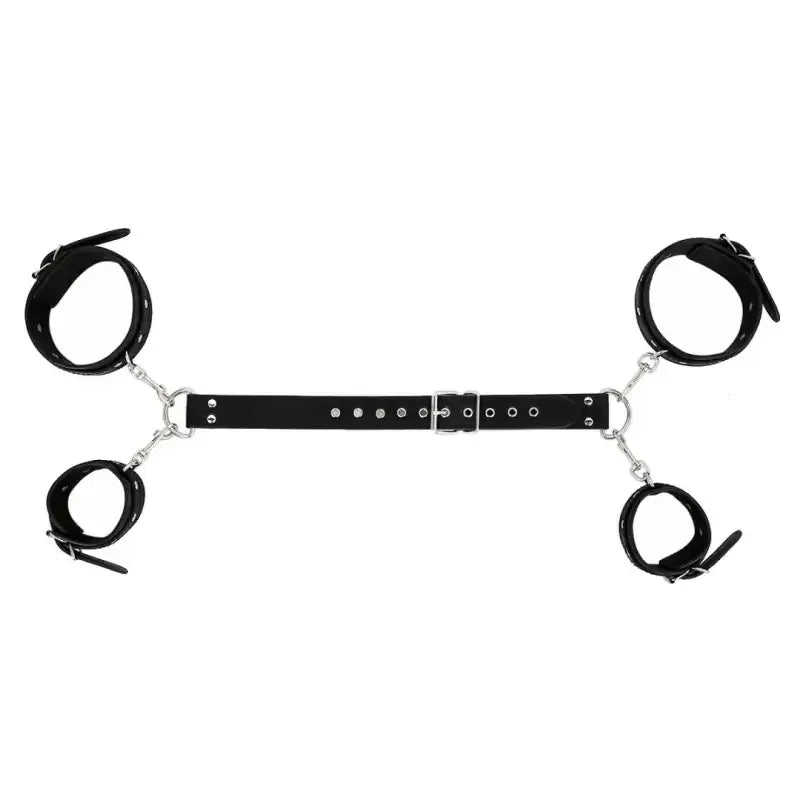 Domini Toy Black PU Leather Adjustable Arm & Wrist Cuffs — Padded Bondage Restraints Set