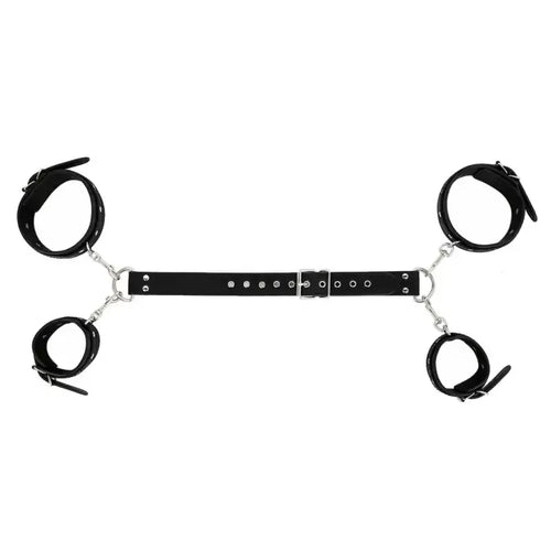 Domini Toy Black PU Leather Adjustable Arm & Wrist Cuffs — Padded Bondage Restraints Set