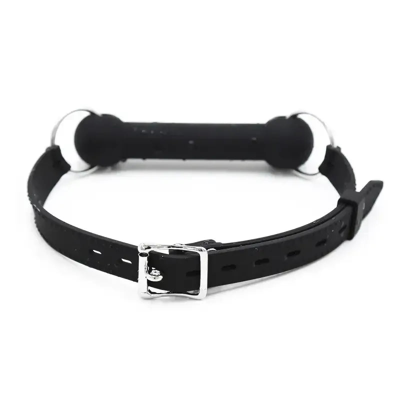 Domini Toy Black Silicone Bone Gag – Adjustable Dog Bone Bit Gag for BDSM Couples