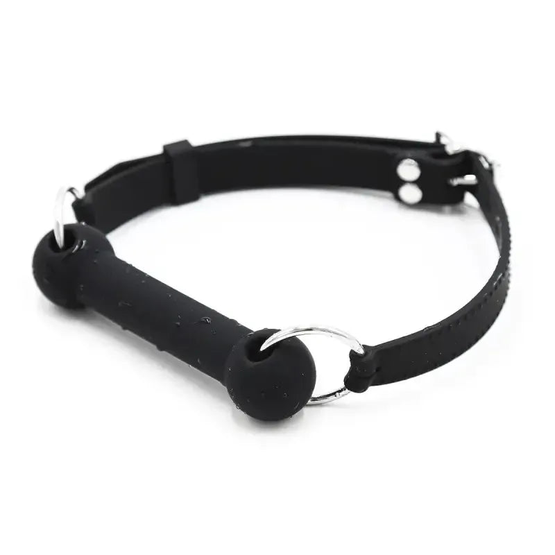 Domini Toy Black Silicone Bone Gag – Adjustable Dog Bone Bit Gag for BDSM Couples