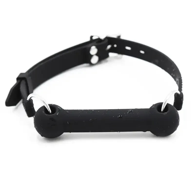 Domini Toy Black Silicone Bone Gag – Adjustable Dog Bone Bit Gag for BDSM Couples