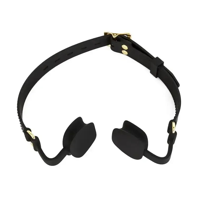 Domini Toy Black Silicone Open-Mouth Gag — Adjustable Tongue Spreader for BDSM Roleplay