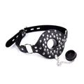 Domini Toy Black Studded Open Mouth Gag — Adjustable Deep Throat PU Leather BDSM Toy