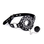 Domini Toy Black Studded Open Mouth Gag — Adjustable Deep Throat PU Leather BDSM Toy