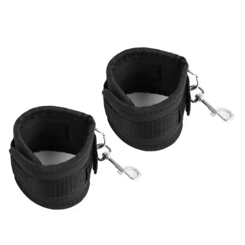 Domini Toy Black Under-Bed Restraint BDSM Kit — Red & Black Flogger, Cuffs & Blindfold