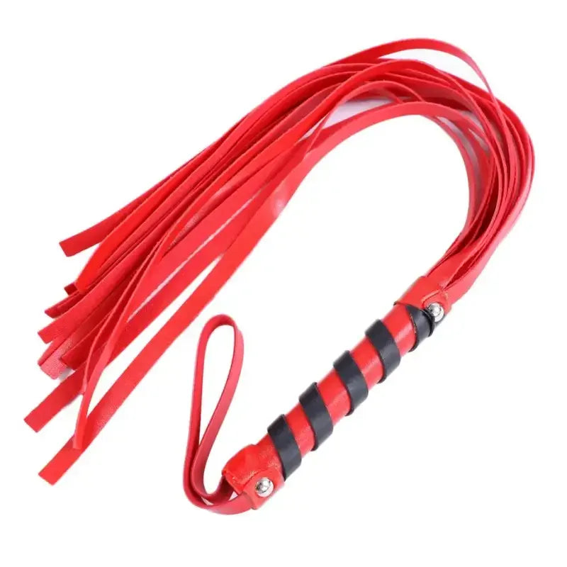 Domini Toy Black Under-Bed Restraint BDSM Kit — Red & Black Flogger, Cuffs & Blindfold
