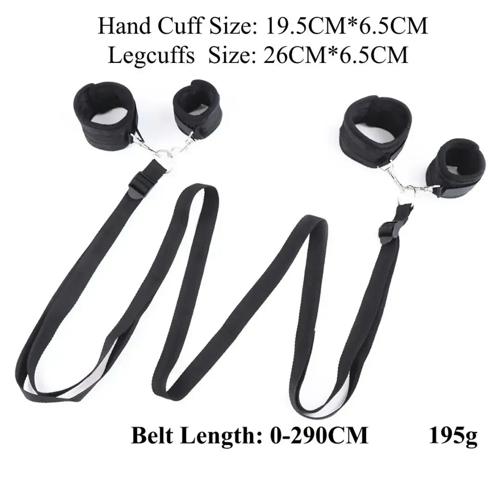 Domini Toy Black Under-Bed Restraint Set — Soft Plush Wrist & Ankle Cuffs with Belt