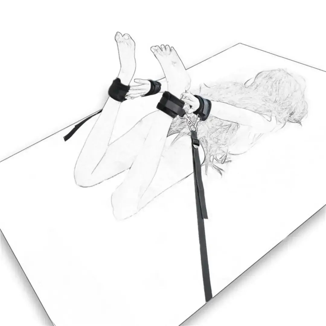 Domini Toy Black Under-Bed Restraint Set — Soft Plush Wrist & Ankle Cuffs with Belt