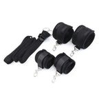Domini Toy Black Under-Bed Restraint Set — Soft Plush Wrist & Ankle Cuffs with Belt