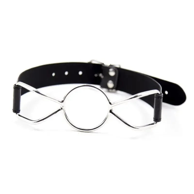 Domini Toy Butterfly Ring Gag - Adjustable Black Leather BDSM Gag for Couples