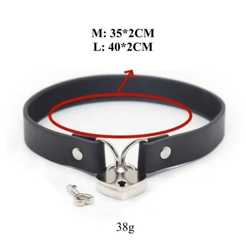 Domini Toy Day Collar with Heart Lock – PU Leather Choker