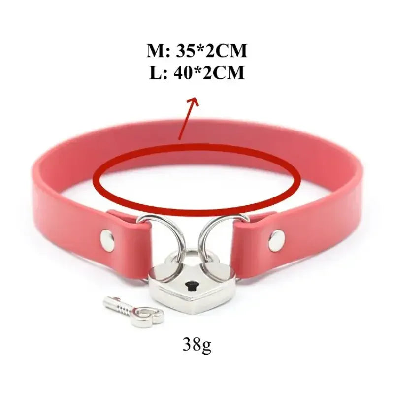 Domini Toy Day Collar with Heart Lock – PU Leather Choker