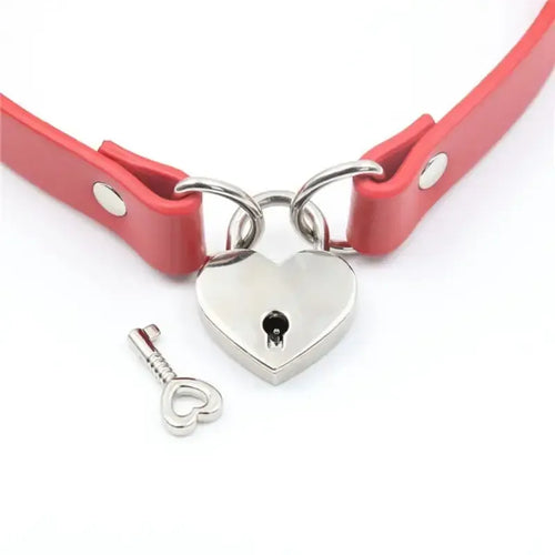 Domini Toy Day Collar with Heart Lock – PU Leather Choker
