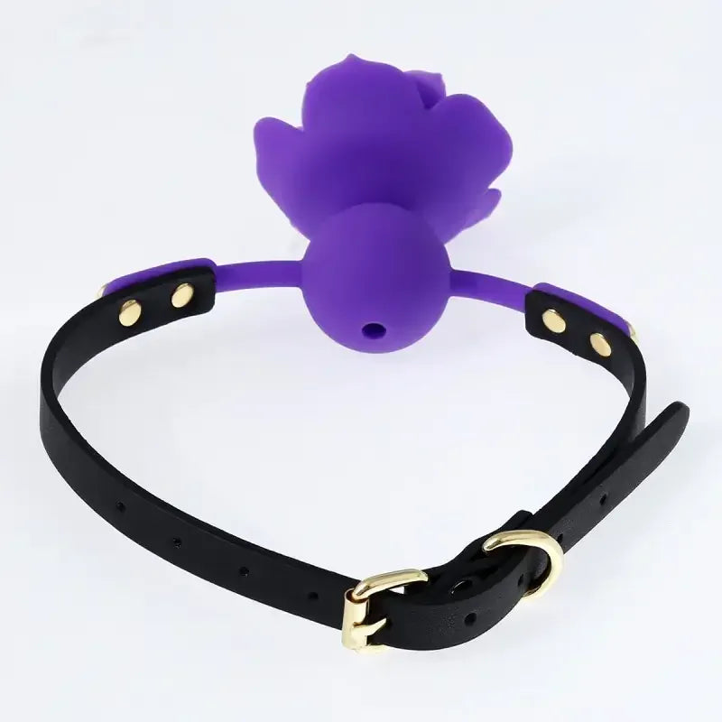 Domini Toy Elegant Silicone Rose Ball Gag – Adjustable Leather BDSM Gag