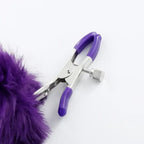 Domini Toy Faux-Fur Pom Pom Nipple Clamps — Silicone-Tip Metal Clamps
