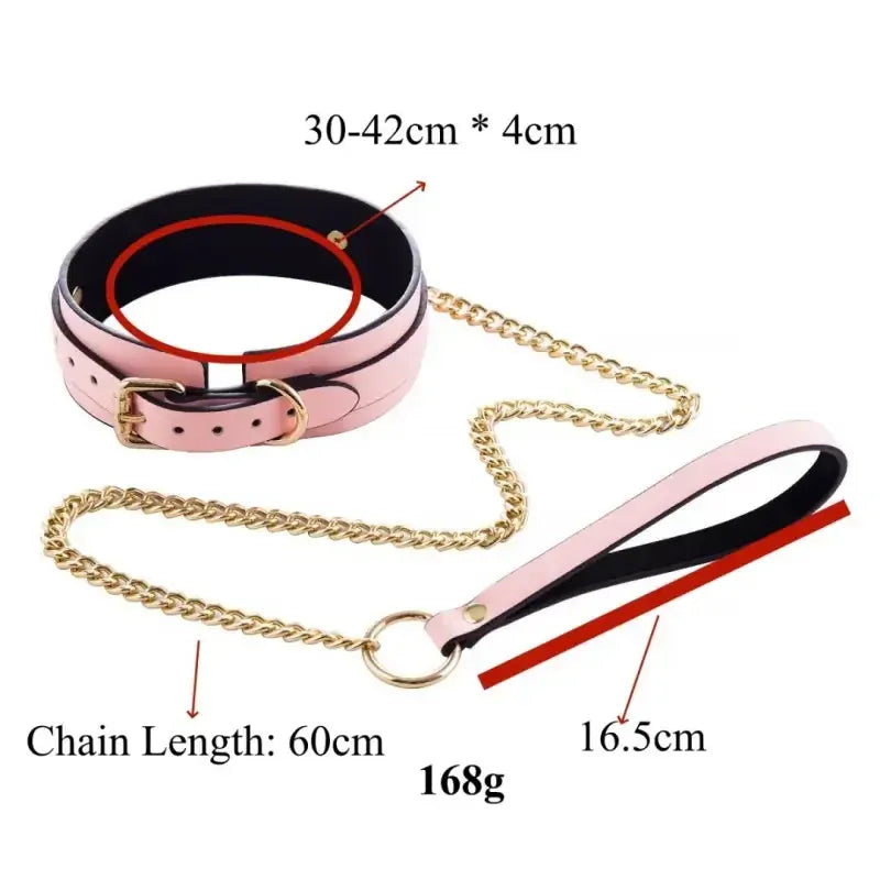 Domini Toy Glow-in-the-Dark BDSM Collar Leash Set with Gold Chain