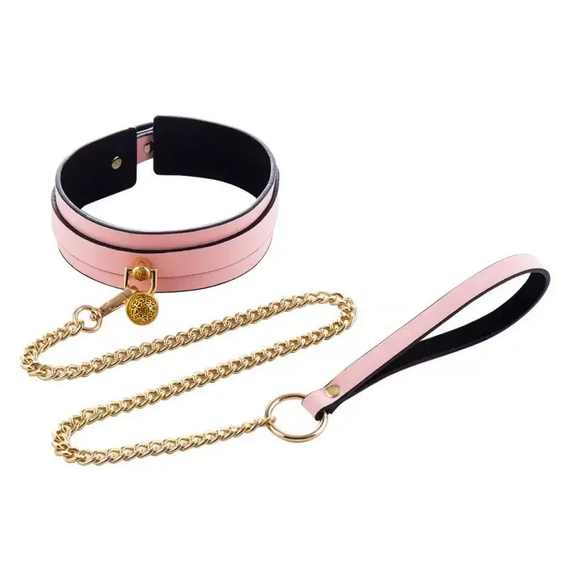Domini Toy Glow-in-the-Dark BDSM Collar Leash Set with Gold Chain