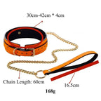 Domini Toy Glow-in-the-Dark BDSM Collar Leash Set with Gold Chain