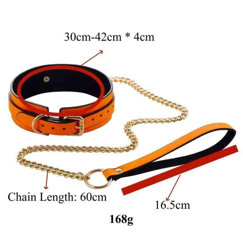Domini Toy Glow-in-the-Dark BDSM Collar Leash Set with Gold Chain