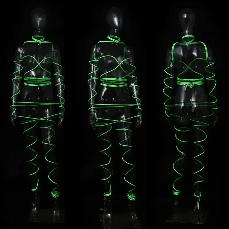 Domini Toy Glow-in-the-Dark Bondage Rope — Neon Green Nylon Rope with Metal Tips